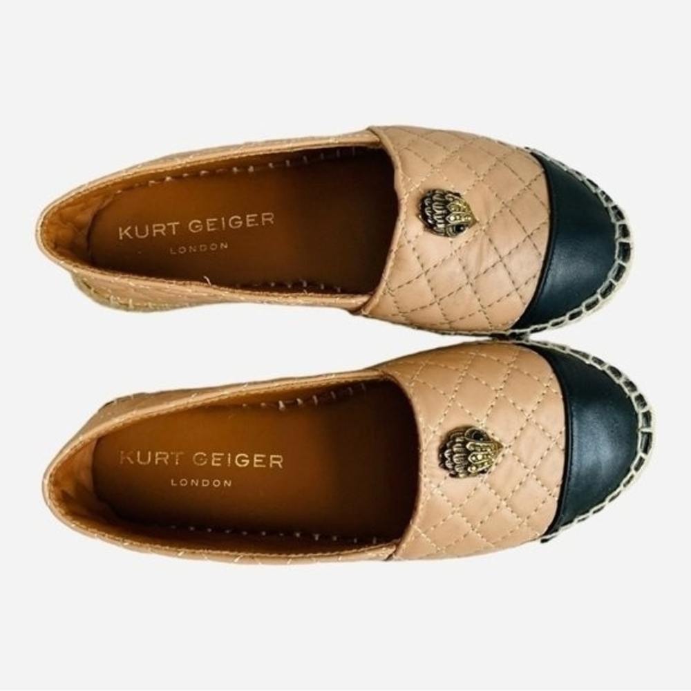 Women’s Shoes KURT GEIGER LONDON Slip On Espadrilles Black Tan Leather Loafers - Picture 7 of 13